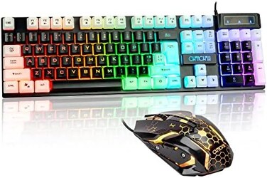 CHONCHOW Light Up Keyboard and Mouse Combo, Full Size RGB Gaming LED Keyboard and Rainbow Wired Gaming Mouse for PS4 PS5 Xbox One Computer Desktop PC Gamer Office.