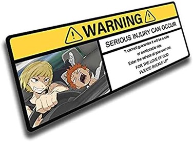 EARLFAMILY 5. 1'' for Driving Safety Warning Anime Car Stickers Cartoon Decal Car Accessories Sun Visor Window Decor (Style H.