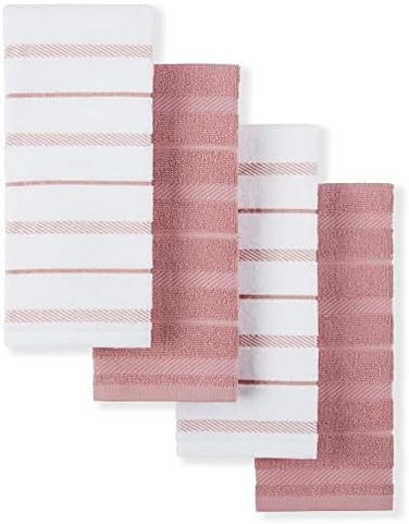 KitchenAid Albany Kitchen Towel 4-Pack Set, Dried Rose/White, 16"x26".