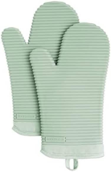 KitchenAid Ribbed Soft Silicone Oven Mitt Set, Pistachio, 7. 5"x13", 2 Count.