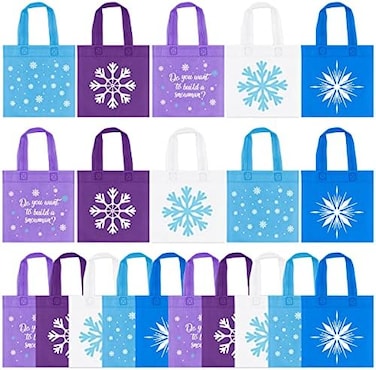 UTOPP 20Pcs Snowflake Party Favors, Winter Frozen Non-Woven Candy Treat Bags, Theme Goodie Gifts Tote for Kids Holiday Snowflake Winter Wonderland Birthday Baby Shower Party Supplies.