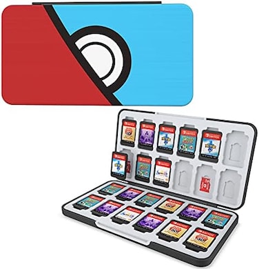 HEIYING Game Card Case for Nintendo Switch Game Card or Micro SD Memory Cards,Custom Pattern Switch Game Memory Card Storage with 24 Game Card Slots and 24 Micro SD Card Slots. (Blue Peek Red.