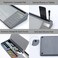 TOWON Desktop Glass Whiteboard with Basic Calculator, 12 Digit LCD Display, Desk Organizers with Accessories for Office, Home, School Supplies, Storage with Dry Erase Board Surface, Gray, 17'' x 6''.