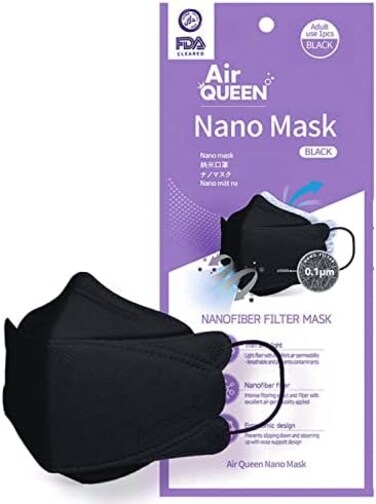 AIRQUEEN 3-Layer Nano-Filter Face Mask for Adults, Black, Lightweight and Breathable Face Mask, Reusable Face Mask.