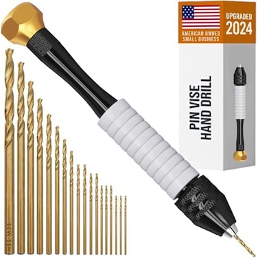 Craft911 Pin Vise Hand Drill for Jewelry Making - Manual Craft Drill Sharp HSS Micro Mini Twist Drill Bits Set, Small Hand Drill for Resin, Rotary Tools for Wood, Jewelry, Plastic, Miniature - Golden.