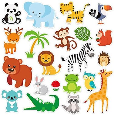 Tevxj 20 PCS Jungle Animals Thick Gel Clings Winter Safari Window Gel Clings Decals Stickers for Kids Toddlers and Adults Home Airplane Classroom Nursery Winter Zoo Animals Party Supplies Decorations.