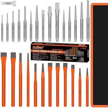 HORUSDY 28-Piece Heavy Duty Punch and Chisel Set, Including Taper, Cold Chisels, Pin, Center Punch.