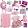 Windolls 18 Inch Doll Suitcase Travel Luggage Play Set - Clothes Accessories, Travel Carrier Storage, Case, Hat, Sunglasses, Camera, Pillow, Toy Pet, and More.