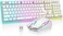RedThunder K10 Wireless Gaming Keyboard and Mouse Combo, LED Backlit Rechargeable 3800mAh Battery, Mechanical Feel Anti-ghosting Keyboard7D 3200DPI Mice for PC Gamer (White.