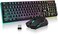 RedThunder K10 Wireless Gaming Keyboard and Mouse Combo, LED Backlit Rechargeable 3800mAh Battery, Mechanical Feel Anti-ghosting Keyboard7D 3200DPI Mice for PC Gamer (Black.