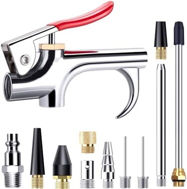SARDVISA 13 Pcs 2-Way Connection Air Nozzle Blow Gun Set, Air Nozzle Kit with 1/4 in Standard Quick Fitting and 8 Air Nozzles, Air Compressor Accessories for Air Inflation and Dedusting.
