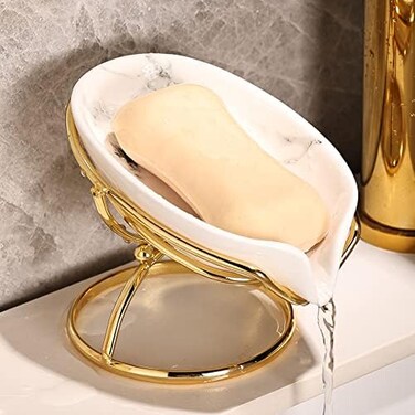 Dobbyby Leaf-Shaped Ceramic Soap Dish with Drain, Soap Holder, Soap Saver, Soap Tray, Bar Soap Holder, Easy Cleaning, for Shower Bathroom Kitchen Sink Bathtub, Pro-Environment White.