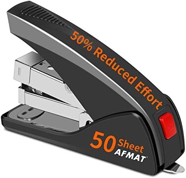دباسة AFMAT للمكتب، دباسة سهلة الاستخدام لـ 50 ورقة، دباسة مكتبية بضغطة إصبع واحدة، دباسة يدوية محمولة مريحة شديدة التحمل، مزودة بمزيل دبابيس مدمج، حجم موفر للمساحة، مناسبة للاستخدام المنزلي والمكتبي