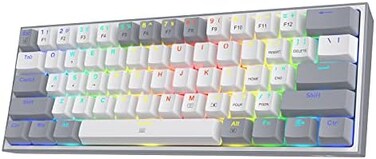 Redragon K617 Fizz 60% Wired RGB Gaming Keyboard, 61 Keys Compact Mechanical Keyboard w/White and Grey Color Keycaps, Linear Red Switch, Pro Driver/Software Supported.