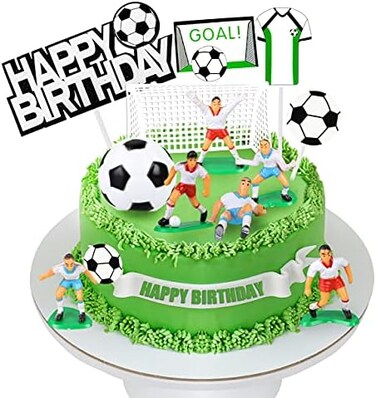 BANBALLON 14 PCS Soccer Cake Topper Decorations - 5. 8cm Ball Model Player Cake Decorations for Soccer Theme Party, Football Theme Party, Men Boy Birthday Party, Sport Party.
