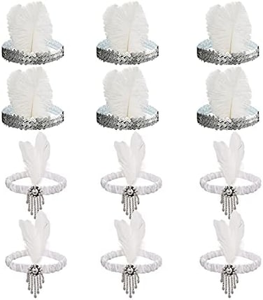 Tongcloud 12pcs 1920s Flapper Headband, Costume Flapper Headpiece for Women, Feather Headband for Gatsby Theme Party.