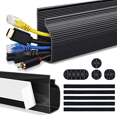 ZhiYo Cable Management Under Desk (31. 5in J Channel 2x15. 7inSelf Adhesive Cable Raceways Cable Channel, Easy to Install Cord Cover Cable Hider Desk Cord Organizer Electrical Cord Management Black.