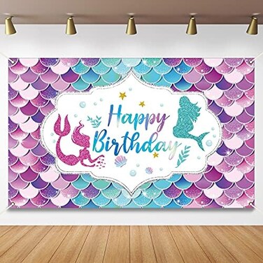Tevxj Mermaid Birthday Party Decorations Under The Sea Birthday Party for Girl Princess Large Mermaid Themed Birthday backgroud Backdrop for Indoor Outdoor Car Party Decorations Supplies.