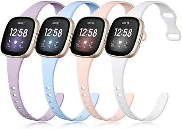 Getino Compatible with Fitbit Versa 3/4 Bands Fitbit Sense 1/2 Bands Women Men, Durable Flexible Silicone Thin Replacement Wristbands Accessories, Slim Band for Versa 3/4 and Sense 1/2, Large Small.