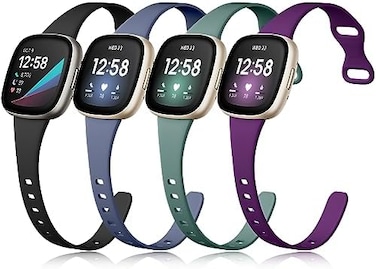 Getino Compatible with Fitbit Versa 3/4 Bands Fitbit Sense 1/2 Bands Women Men, Durable Flexible Silicone Thin Replacement Wristbands Accessories, Slim Band for Versa 3/4 and Sense 1/2, Large Small.