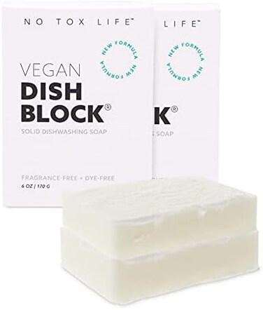 No Tox Life Vegan Dish Block, 6 oz &ndash; A Solid Dish Soap for Effective Cleaning of Dishes, Pots and Pans &ndash; Ultra-Concentrated Biodegradable Formula &ndash; Fragrance and Dye Free &ndash; 2 Pack.