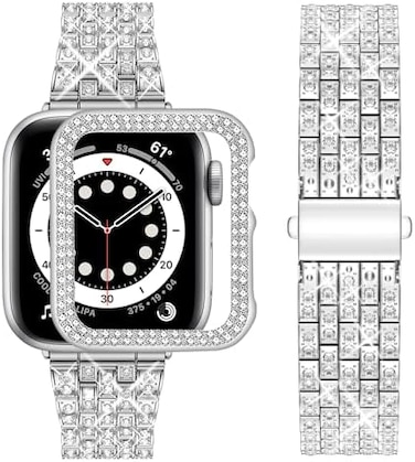 wutwuk Compatible Bling Apple Watch Strap Series 10 9 8 7 6 5 4 3 2 1 46mm 45mm 44mm 42mm 41mm 40mm 38mm,Sparkling Stainless Steel Replacement iWatch Strap pour Apple Watch Series 10 9 8 7 6 5 4 3 2 1