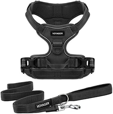 Voyager Dog Harness Dual Leash Attachment No-Pull Control Adjustable Soft but Strong Pet Harness for Medium and Large Dogs with 3M Reflective Technology - Harness Leash Set (Black, XS.