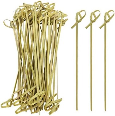 BLUE TOP Bamboo Cocktail Picks 200 PCS Bamboo Skewers 4 Inch with Looped Knot, Food Picks,Party Toothpicks for Appetizers,Cocktail Drinks,Barbecue Snacks,Club Sandwiches.