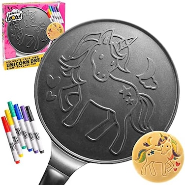 CucinaPro Large 10" Unicorn Pancake Pan - Decorate Pancakes with Set of 6 Edible Food Markers Included with Nonstick Skillet - Fun ArtsCrafts and Cool Magical Breakfast for KidsFamily - Great Gift.