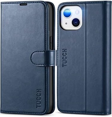 TUCCH Case for iPhone 13 Wallet Case 6. 1-inch, [RFID Blocking] [Card Slot] TPU Interior Protective Case, Magnetic Folio Shockproof PU Leather Stand Flip Cover Compatible with iPhone 13 2021, Dark Blu