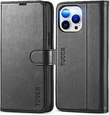 TUCCH Case for iPhone 13 Pro Max Wallet Case, RFID Blocking Card Slot Stand Phone Case with [Shockproof TPU Interior Case], PU Leather Magnetic Flip Cover Compatible with iPhone 13 Pro Max 6. 7", Blac