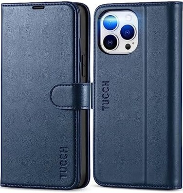 TUCCH Case for iPhone 13 Pro Max Wallet Case, Premium PU Leather RFID Blocking Credit Card Holder Magnetic Stand Flip Cover [TPU Shockproof Inner Case] Compatible with iPhone 13 Pro Max 6. 7" Dark Blu