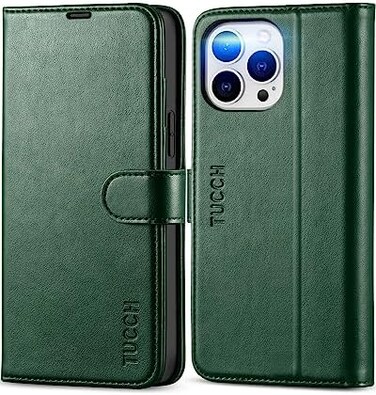 TUCCH Wallet Case for iPhone 13 Pro Max 5G, RFID Blocking Card Slot Stand [Shockproof TPU Interior Case], PU Leather Magnetic Protect Flip Cover Compatible with iPhone 13 Pro Max 6. 7", Midnight Green