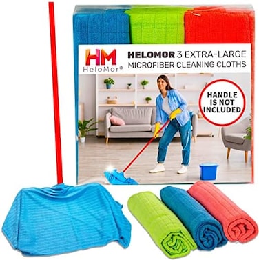 HELOMOR Extra Large Floor Microfiber Cleaning Cloth, 30"x18" Pack of 3, Squeegee Mop, Multi-Purpose Reusable for House Kitchen Car Window Highly Absorbent, Lint Free, Streak Free (Handle NOT Included.