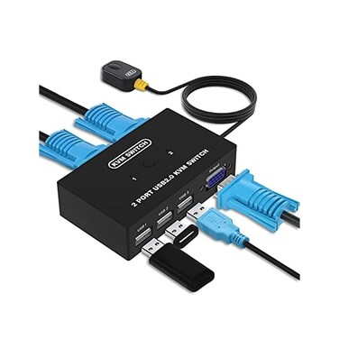 DGODRT USB VGA KVM Switch for 2 PC Sharing 1 Video Monitor and 3 USB Devices, Keyboard Mouse Scanner Printer, for Laptop PC Windows Mac OS System.