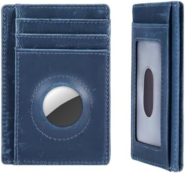 Hawanik Holder for AirTag Wallet Genuine Leahter Slim Minimalist Card Holder Compatible with AirTag Crazy Horse Leather Upgraded Version.