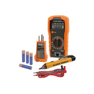 Klein Tools 69149P Electrical Test Kit with Digital Multimeter, Noncontact Voltage Tester and Electrical Outlet Tester, Leads and Batteries, Green,Red.