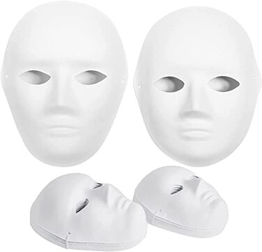 CALPALMY 14 Pack 2 Sizes Paper Mache Masks - Create Artistic Craft Projects from Wall Decorations to Theater and Halloween Costumes; Party, Masquerade Parties and Classroom Art White.