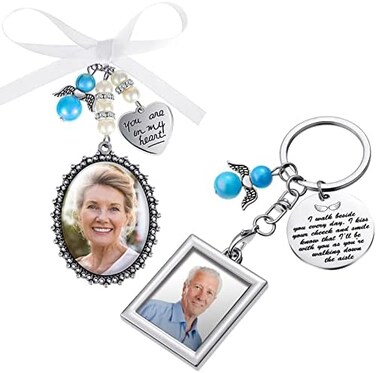 Junkin 2 Pieces Wedding Bouquet Charm Bridal Bouquet Photo Charm Lacy Oval Bridal Charm Memorial Angel Photo Charm You are Always in My Heart Charm for Wedding Bridal Shower Engagement Party Decor.