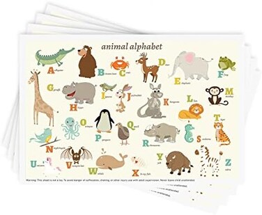 Babebay Disposable Stick-on Placemats 40 Pack for BabyKids, Restaurant Table Mats 12" x 18" Sticky Place Mats, Toddler Baby Placemat, Animal Alphabet Theme.