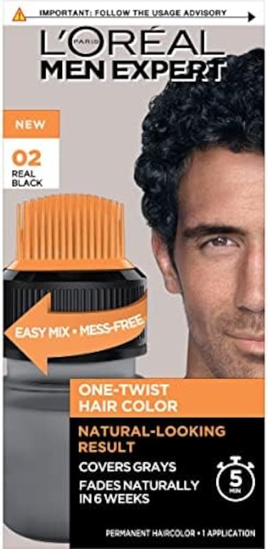 L&rsquo;Or&eacute;al Paris Men Expert One Twist Mess Free Permanent Hair Color, Mens Hair Dye to Cover Grays, Easy No Mix Ammonia Free Application, Real Black 02, 1 Application Kit.
