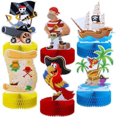 Sumind 6 Pieces Pirate Party Honeycomb Centerpieces Pirate Birthday Decorations Pirate Table Topper Honeycomb Balls Paper Centerpieces Nautical Party Decoration for Pirate Party Table Decoration Suppl