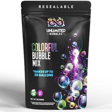 Unlimited Bubbles Colorful Mix Powder - Durable, Non-Toxic, Juice for LargeSmall - Travel Size Pouch for Adults - Makes 30 Gallons - Perfect for Social Events.