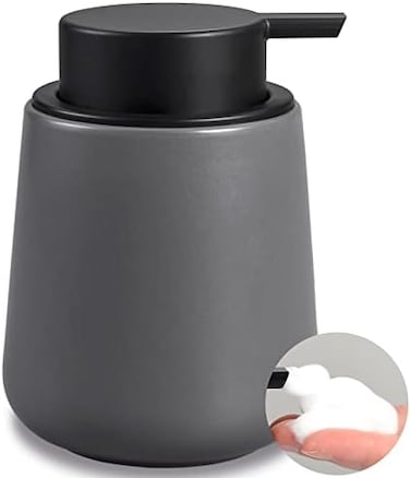BosilunLife Foam Hand Soap Dispenser - 12 oz, Grey Ceramic Foaming Soap Dispenser.
