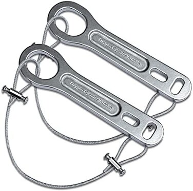 iGuerburn 2 Pack Small Heavy Duty Metal Oxygen Cylinder Tank Wrench O2 Key with Lanyard Cable Chain for CGA 870 Standard Post Valves for Sizes M2 A(M4B(M6ML6 C(M9D(M15JD(M22and E(M24.