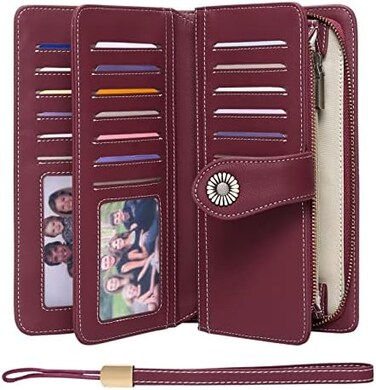FALAN MULE Women's Wallet Genuine Leather RFID Blocking Large Capacity Trifold Ladies Wallet Wristlet Clutch Card Holder.