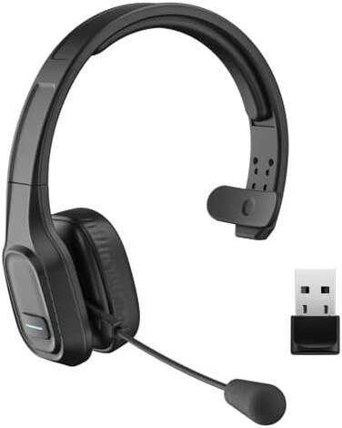 COMEXION Trucker Bluetooth Headset V5. 0, Wireless Headphone with Noise CancelingMute Microphone for Cell Phones, On Ear Bluetooth Headphone with WirelessWired Mode for Trucker, Home Office, Skype.