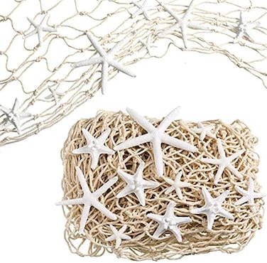 Shappy 21 Pieces Starfish Ornament Sets Starfish Decor Fish Net Sea Starfish Wall Decor Fishnet Nautical Decor Starfish For Crafts Beach Wedding Mermaid Party Under The Sea Party Decorations (White.