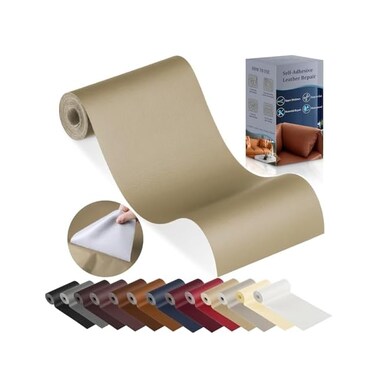 YAFLC 4" x 63" Self Adhesive Leather Repair Patch/Tape/Kit for Furniture couches car seat Sofa Jackets Handbags Khaki Beige.