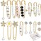 MTLEE 17 Pieces Pearl Brooch Pins Sweater Shawl Clips Faux Pearl Rhinestones Collar Safety Pin for Women Girls Clothing Dresses Decoration Accessories.